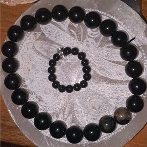 Crystal-NWTS-Rainbow Obsidian AAA* Grade Stretchy Double Strung Bracelet w/Ring